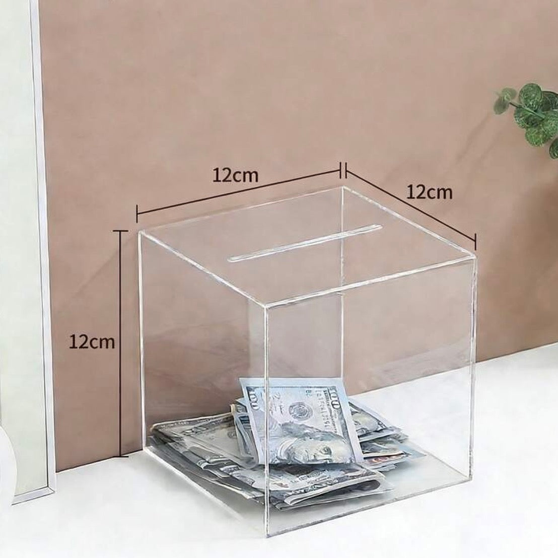 Clear Money Box Acrylic 12x12x12cm (Small)