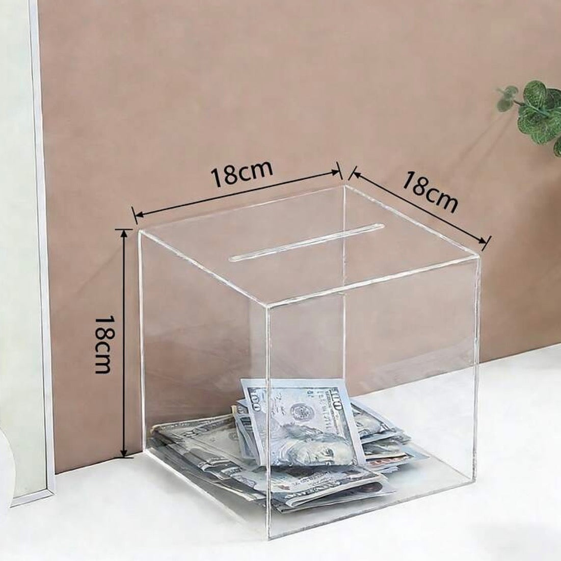 Clear Money Box Acrylic 18x18x18cm (Large)